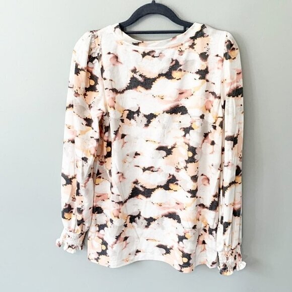 Rose + Olive cinched sleeves floral stretch soft long sleeve top - Small - Picture 5 of 8